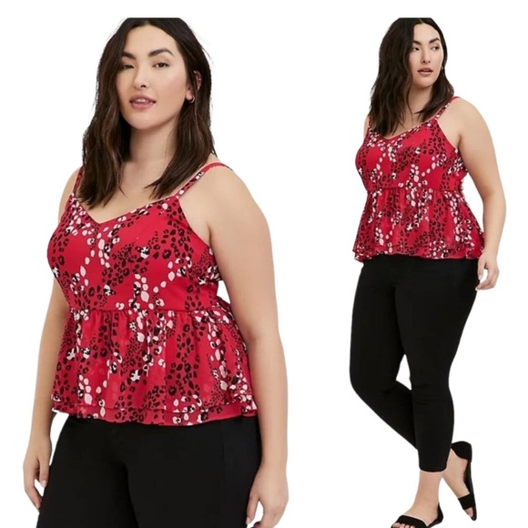 Torrid Red and White Ruffled Camisole Top A028 - Picture 1 of 4
